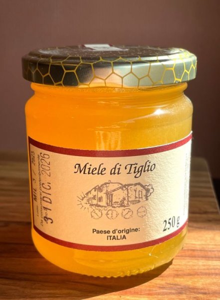 画像1: イタリアトスカーナ産　天然非加熱　はちみつ（TIGLIO）西洋菩提樹の花のみつ　１００％　２５０ｇ瓶 (1)